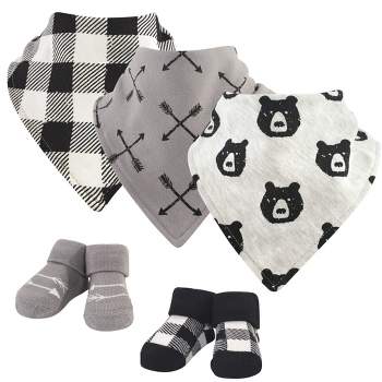 Yoga Sprout Baby Boy Cotton Bandana Bibs and Socks 5pk, Bear Hugs, One Size