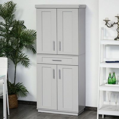 Gray Recessed Panel Freestanding Kitchen Pantry Cabinet with Adjustable Shelves