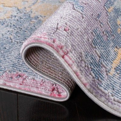 BloomSphere 65" Round Blue Floral Synthetic Area Rug