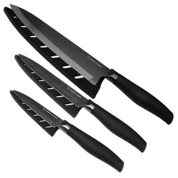Dura Living™ Titan Series 3 Piece Titanium Plated Chef Knife Set with Blade Guards, Black