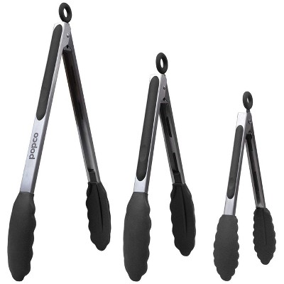 Popco Silicone Tongs for Cooking- 3 Pieces, Black