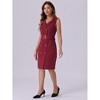 Allegra K Women's Sleeveless V Neck Notched Lapel Double Breasted Belted Work Office Dress - 3 of 4