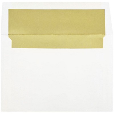 JAM Paper A8 Foil Lined Invitation Envelopes 5.5 x 8.125 White with Gold Foil 3243664I