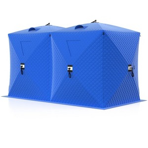 Instant Pop-Up Ice Fishing Shelter - 60-Second Setup Insulated Hub Tent for 6-8 People, Windproof Oxford Fabric with Anchors, Ropes & Carry Bag - 1 of 4