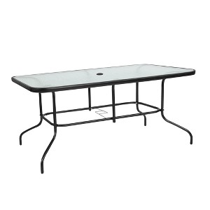 Four Seasons Courtyard Sunny Isles 60 x 38" Outdoor Patio Bistro Dining Table Backyard Rectangular Furniture with Tempered Glass Tabletop, Black - 1 of 4