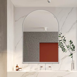 24" x 36" Arched Recessed Medicine Cabinet, Metal Framed Bathroom Wall Cabinet with Adjustable Shelves, Wall Mirror with Storage for Bathroom, White - 1 of 4