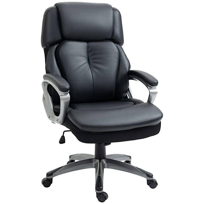 Vinsetto High Back Ergonomic Home Office Chair, PU Leather Swivel Chair with Adjustable Height, Lumbar Support and Padded Armrests, Black, 4 of 7