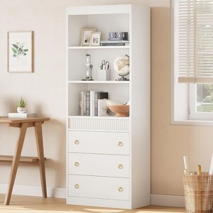 Clearance, Bookshelf with Drawers, Fluted 6-Tier Bookcase & Storage Cabinet, Open Shelf, Modern Waved Design for Living Room/Office - 1 of 4