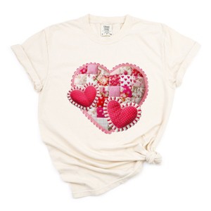 Hearts Patchwork Print - Women's Garment Dyed Graphic T-Shirt - 1 of 4