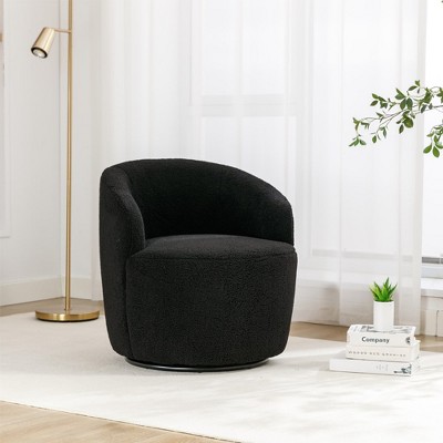 25.6"Swivel Accent 360°Swivel  Armchair Barrel Chair With Black Powder Coating Metal Ring，White+Velvet