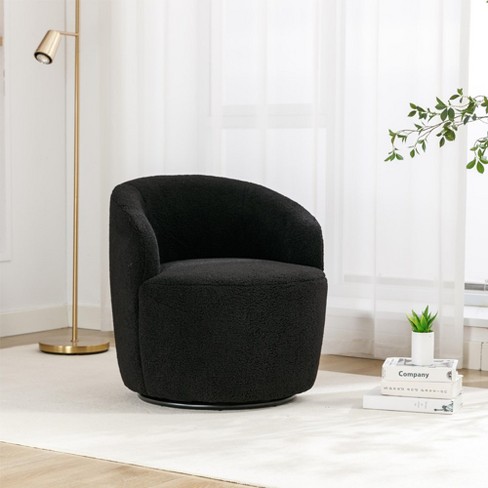 25.6"Swivel Accent 360°Swivel  Armchair Barrel Chair With Black Powder Coating Metal Ring，White+Velvet - image 1 of 4