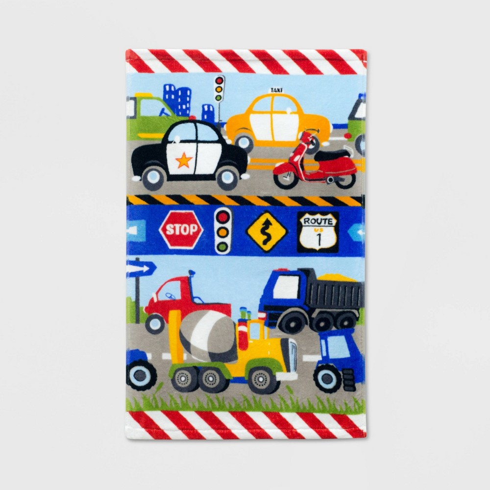 Photos - Towel Dream Factory Trains and Trucks Printed Kids' Hand : Velour Cotton, Midweight, Multicolor, 26"x16", Machine Washable