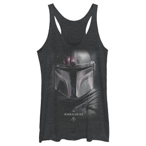 Women's Star Wars The Mandalorian Bounty Hunter Shadow Racerback Tank Top - 1 of 3