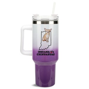 Elanze Designs The Hoosier State Indiana Loves Chihuahuas Purple and White Double Wall Stainless Steel Insulated Travel Tumbler with Lid and Straw, 40 - 1 of 4