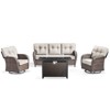 Buenhomino 4PCS PE Rattan Conversation Set with Outdoor Fire Table, Brown Wicker Swivel Patio Chairs with Sofa and Propane Fire Pit Table - 2 of 4