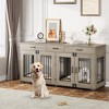 71" Double Dog Crate Furniture for 2 Dogs, Large Indoor Kennel with Removable Divider, 3 Drawers, Gray Side Table TV Stand. - 2 of 4