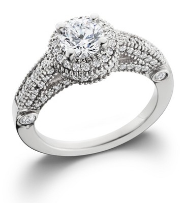 Pompeii3 1 1/6ct Vintage Halo Diamond Engagement Ring 14K White Gold