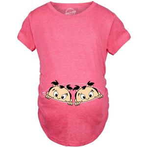 Maternity Peeking Twin Girls T Shirt Cute Adorable Pregnancy Tee For Mom To Be - Crazy Dog Maternity T Shirt - 1 of 4