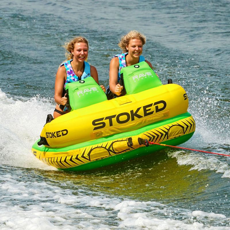 RAVE Sports Stoked 75 Inch Seated Inflatable Towable Double Water Sports Boat Lake Tube with Seats, Handles, and Quick Connect Tow Points, Green, 4 of 7