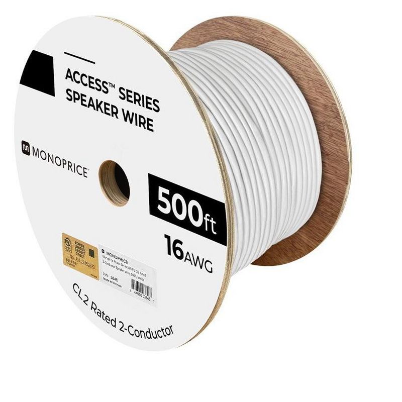 Monoprice Speaker Wire, CL2 Rated, 2-Conductor, 16AWG, 500ft, White, 5 of 7