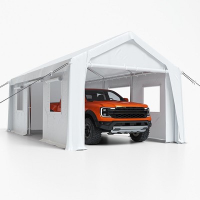 Whizmax 13 x 20 ft. Heavy Duty Steel Outdoor Carport, Storage Boat Shed Canopy Garage Car Shelter with Window Sidewalls and Doors, White