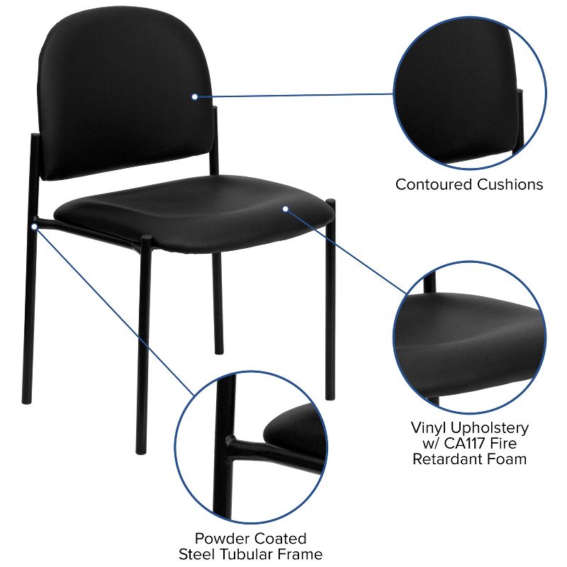 Flash Furniture Comfort Black Vinyl Stackable Steel Side Reception Chair, 4 of 13