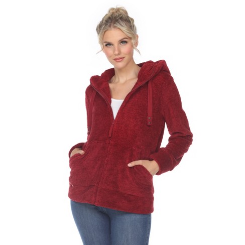 Women's Hooded High Pile Fleece Jacket Red Small - White Mark