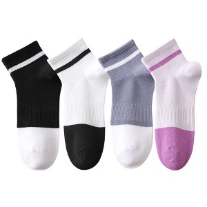 Anna-Kaci 4 Pairs Women's Seamless Cotton Ankle Socks Breathable Stretch Ribbed Cuff in Assorted Color Block Design - 1 of 4
