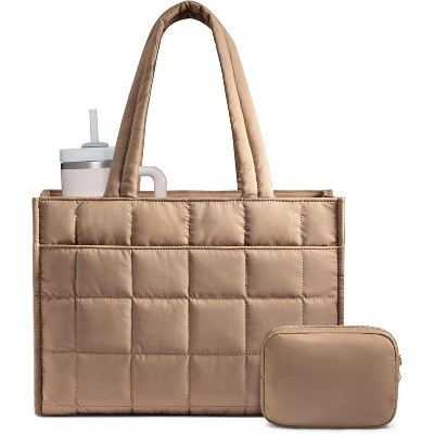 15.6 Inch Tote Bag for Women, Puffer Work Handbag Laptop Purse , Large Quilted Travel Tote