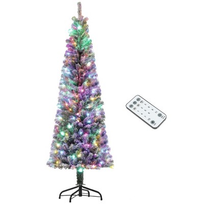 TopComfy Christmas Tree Stand 6ft Prelit Pencil Christmas Tree with Dual Color Lights, Green, 23.6"*23.6"*70.9"
