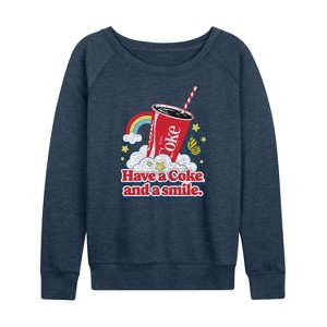 Women's - Coca-Cola - Have A Coke And A Smile Lightweight French Terry Wide Neck Long Sleeve Shirt - 1 of 4