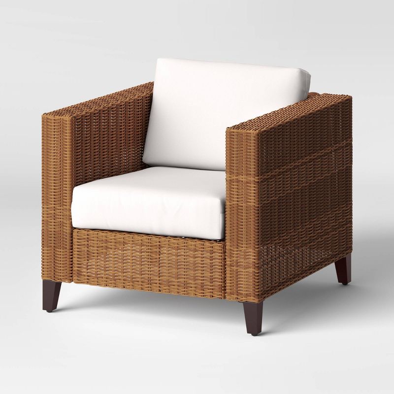 Brookfield Steel Wicker Outdoor Patio Chair, Club Chair, Accent Chair with Cushions Light Brown - Threshold&#8482;, 1 of 9