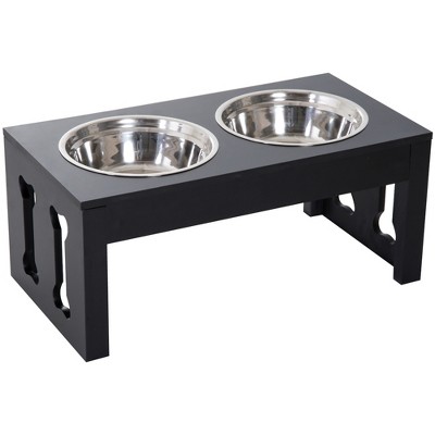 PawHut 23" Modern Decorative Dog Bone Wooden Heavy Duty Pet Food Bowl Elevated Feeding Station