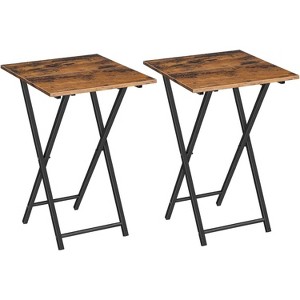 MaseiKar Folding TV Tray Tables, Set of 2 Wooden TV Trays Side Tables, Portable Sofa Snack Table, Rustic Brown and Black - 1 of 4