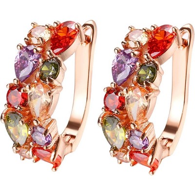 Bangle Bracelets for Women with Created Gemstones in Garnet Amethyst Peridot Morganite, Rose Gold Plated Jewelry Set