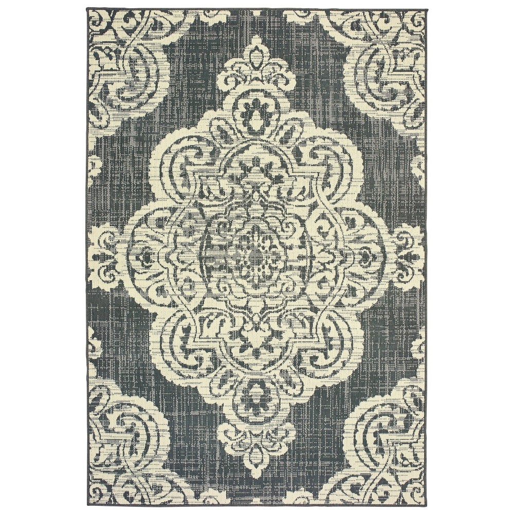 7'10inx10'10in Madeline Overscale Medallion Patio Rug Gray/Ivory