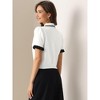 INSPIRE CHIC Women's Contrast Trim Short Puff Sleeve Pearl button Decor Turndown Collar Blouse - 4 of 4