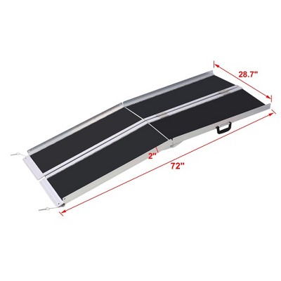 6feet aluminium threhold wheel chair ramp, Portable and Foldable, 600 Pound Capacity, Non-Skid Surface, Two Separate Pieces, Black+Silver