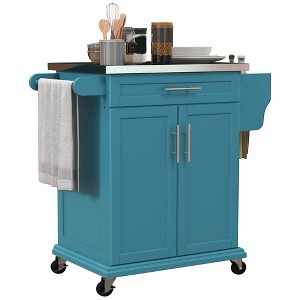 HOMCOM Rolling Kitchen Island Utility Trolley, Storage Cart on Wheels With Drawer - 1 of 4