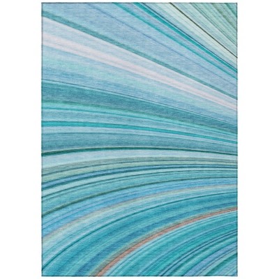 Teal Blue Aqua And Blue Abstract Washable Indoor Outdoor Area Rug