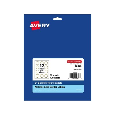 Avery Easy Peel Laser/Inkjet Round Label 2"Dia. Matte White/Gold 12 Labels/Sheet 10 Sheets/Pack