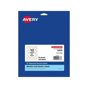 Avery Easy Peel Laser/Inkjet Round Label 2"Dia. Matte White/Gold 12 Labels/Sheet 10 Sheets/Pack - 1 of 4