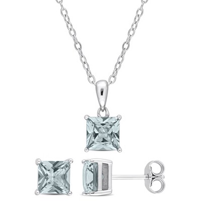 EVERLY JEWELRY | Sterling Silver Created Gemstone and Multiple Gemstones 2-Piece Set of Pendant with Chain and Earrings.