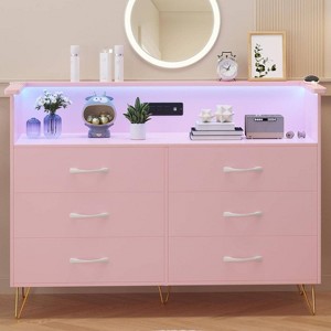 Zstar  6 Drawers Dresser with LED Light & Charging Station for Bedroom, Entryway, Hallway - 1 of 4