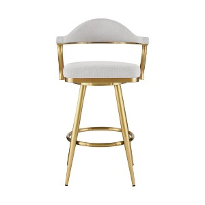 HomeRoots 26" Silver and Gold Fabric and Stainless Steel Counter Height Swivel Bar Chair - 1 of 4