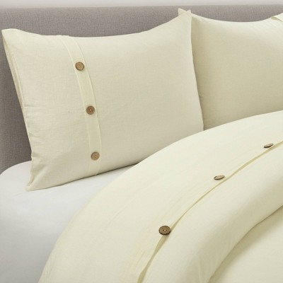 Ivory King/California King Belgian Flax Linen Cotton Blend Duvet Cover Set