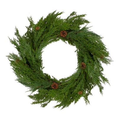 Northlight 24" Soft Green Cedar Artificial Christmas Wreath with Pine Cones - Unlit