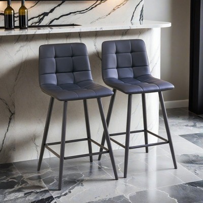 Set of 2 Metal Frame Legs Brown Barstool, With Pu Leather Tuftied Cushion Barstool - Leovsnove