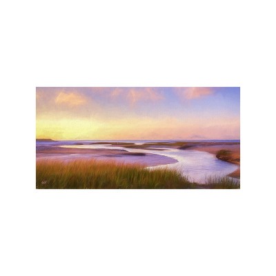 Cottage Garden West of The Wind Breaking Dawn Purple, Brown, Yellow 24 x 48 Inch Waterproof Gallery Wrapped Canvas, Outdoor Garden, Yard, Patio All