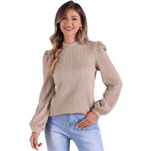 INSPIRE CHIC Women's Long Sleeve Mock Neck Puff Sleeve Work Tunic Tops - 1 of 4